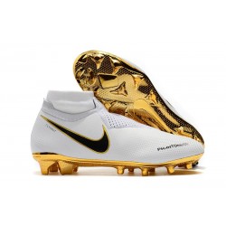 Nouveau Crampons Foot Nike Phantom Vision Elite DF FG Blanc Or