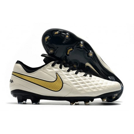 Chaussure Nouvelles Nike Tiempo Legend 8 Elite FG -Blanc Or Noir