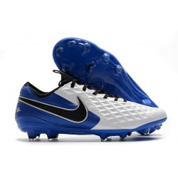 Nike Tiempo Legend VIII Elite FG Crampons Blanc Bleu Noir