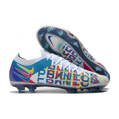 Nike Crampons Football Phantom GT Elite 3D FG Blanc Bleu Rose Jaune
