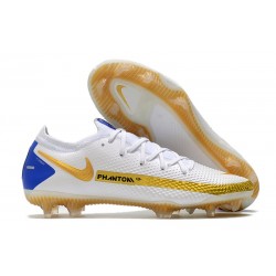 Chaussure Nouveau Nike Phantom GT Elite FG Blanc Or Bleu