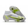 Nike Mercurial Superfly VIII Elite SG Anti Clog Blanc Noir Métallique Argent Volt