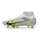 Nike Mercurial Superfly VIII Elite SG Anti Clog Blanc Noir Métallique Argent Volt