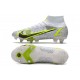 Nike Mercurial Superfly VIII Elite SG Anti Clog Blanc Noir Métallique Argent Volt