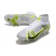 Nike Mercurial Superfly VIII Elite SG Anti Clog Blanc Noir Métallique Argent Volt