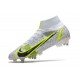 Nike Mercurial Superfly VIII Elite SG Anti Clog Blanc Noir Métallique Argent Volt