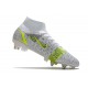 Nike Mercurial Superfly VIII Elite SG Anti Clog Blanc Noir Métallique Argent Volt