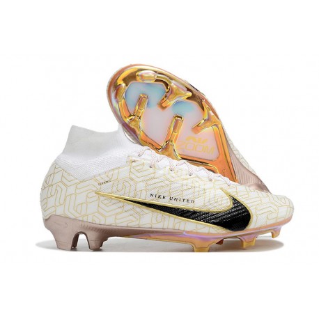 Chaussure Nike Zoom Mercurial Superfly IX Elite FG Blanc Or Noir