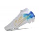 Chaussure Nike Zoom Mercurial Superfly IX Elite FG Blanc Bleu Or