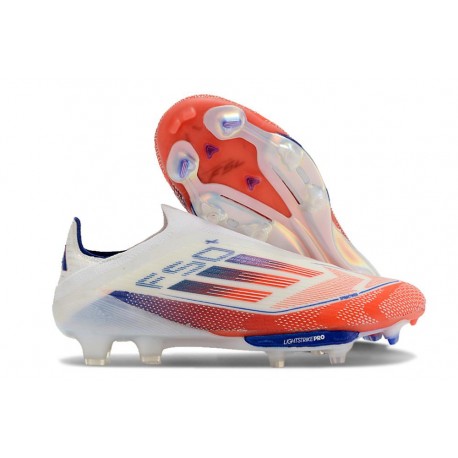 Crampons Adidas F50+ Laceless FG Advancement - Blanc Rouge Bleu