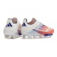 Crampons Adidas F50+ Laceless FG Advancement - Blanc Rouge Bleu