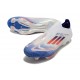 Crampons Adidas F50+ Laceless FG Advancement - Blanc Rouge Bleu