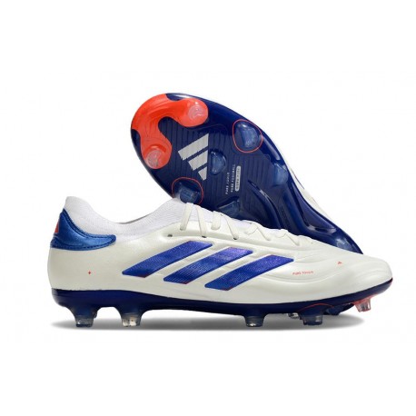 adidas Copa Pure II + FG Cuir Blanc Ftwr Bleu Lucide Rouge Solaire