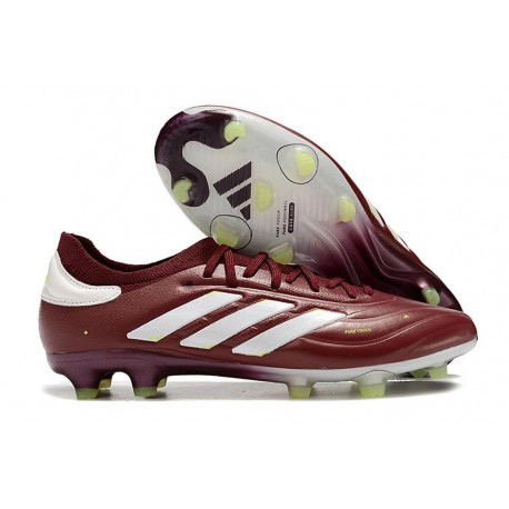 adidas Copa Pure II + FG Cuir Rouge Ombre Blanc Jaune Solaire Equipe