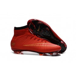 Nouveau Chaussure de Football Nike Mercurial Superfly CR FG Rouge Noir Or