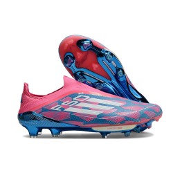 Crampons Adidas F50+ Laceless FG Bleu Solaire Blanc Ftwr Rose