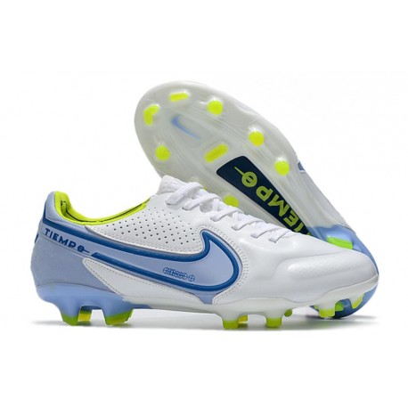 Nouvelles Crampons Nike pour Hommes - Tiempo Legend 7 Elite FG Blanc Gris Métallique Bleu Héros