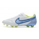 Nouvelles Crampons Nike pour Hommes - Tiempo Legend 7 Elite FG Blanc Gris Métallique Bleu Héros