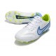 Nouvelles Crampons Nike pour Hommes - Tiempo Legend 7 Elite FG Blanc Gris Métallique Bleu Héros