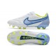 Nouvelles Crampons Nike pour Hommes - Tiempo Legend 7 Elite FG Blanc Gris Métallique Bleu Héros
