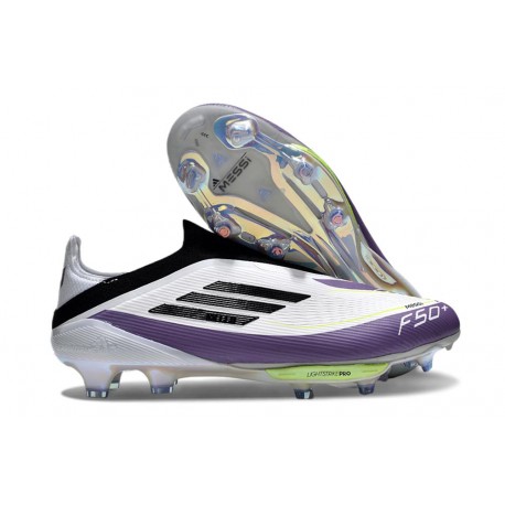 Crampons Adidas F50+ Laceless FG X Messi Blanc Ftwr Noir Violet Uni