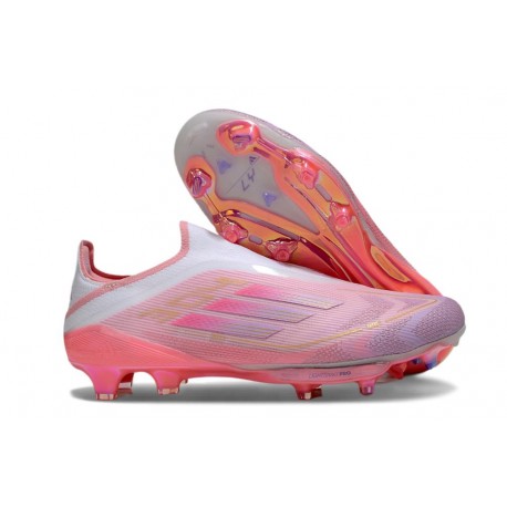 Crampons Adidas F50+ Laceless FG Rose Blanc