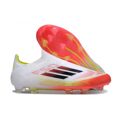 Adidas F50 Elite Sans Lacets FG Blanc Noir Jaune Solaire Rouge