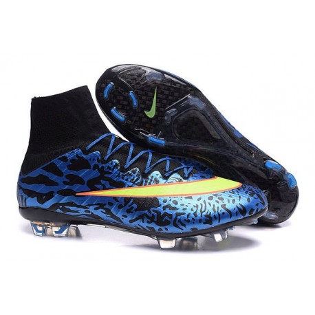 Nouveau Chaussure de Football Nike Mercurial Superfly CR FG Léopard Bleu Noir Volt