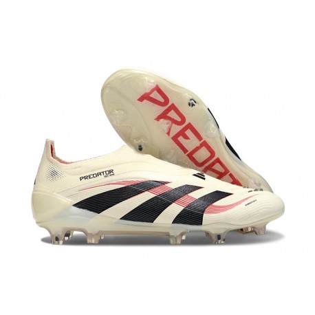 adidas Predator Elite Sans Lacets FG Blanc Cassé Noir Rubis Pur