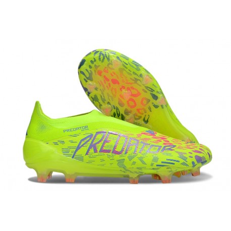 adidas Predator Elite Sans Lacets FG Citron Lucide Rose Bleu Fusion