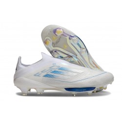 Crampons Adidas F50+ Laceless FG Blanc Pearl Métallique Blanc