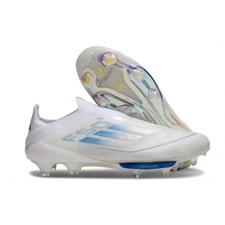 Crampons Adidas F50+ Laceless FG Blanc Pearl Métallique Blanc