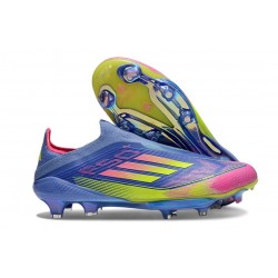 Crampons Adidas F50+ Laceless FG Bleu Fusion Citron Lucide Rose Lucide