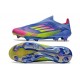 Crampons Adidas F50+ Laceless FG Bleu Fusion Citron Lucide Rose Lucide