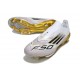 Crampons Adidas F50+ Laceless FG Blanc Noir Or Mét