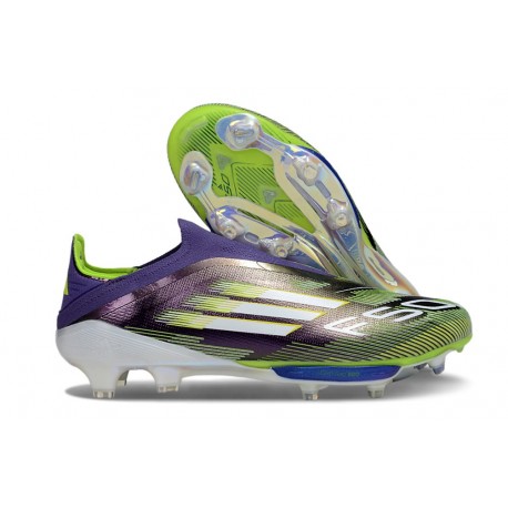 Crampons Adidas F50+ Laceless FG Violet Rapide Blanc Ftwr Citron Lucide