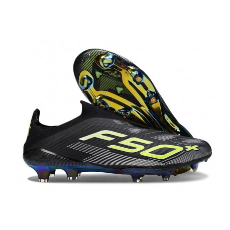 Crampons Adidas F50+ Laceless FG Core Noir Fer Mét. Citron Lucide