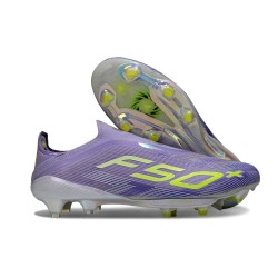 Crampons Adidas F50+ Laceless FG Violet Rapide Blanc Ftwr Citron Lucide
