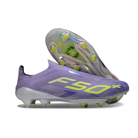 Crampons Adidas F50+ Laceless FG Violet Rapide Blanc Ftwr Citron Lucide