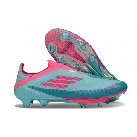 Crampons Adidas F50+ Laceless FG adidas F50+ Sans Lacets FG MESSI Aqua Flash Rose Lucide Cyan Lucide