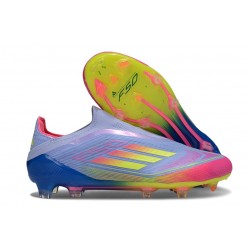 Adidas F50 Elite Sans Lacets FG Bleu Fusion Citron Lucide Rose Lucide