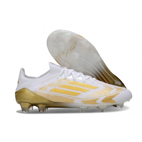 Chaussure Adidas F50 Elite FG Blanc Or Mét