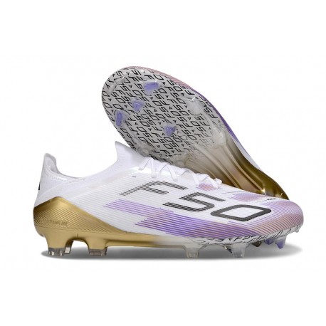 Chaussure Adidas F50 Elite FG Blanc Violet Noir Or