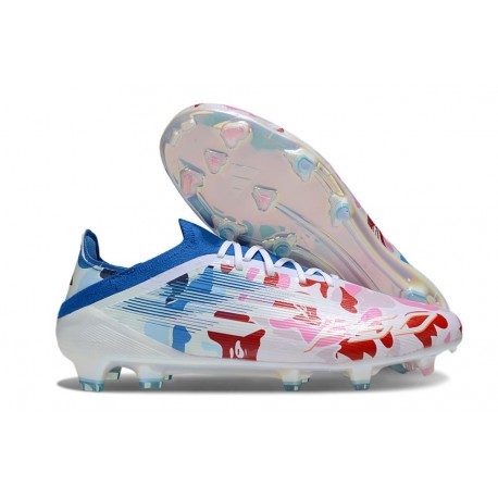 Chaussure Adidas F50 Elite FG Blanc Rose Bleu