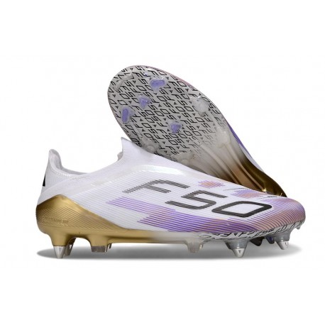 Adidas F50 Elite Laceless FG Blanc Noir Violet