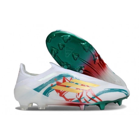 Adidas F50 Elite Laceless FG Blanc Vert Or