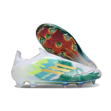 Crampon Adidas F50 Elite Sans Lacets FG Blanc Vert Or