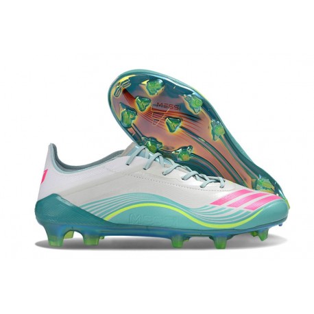Crampons Adidas F50 Elite FG Messi Blanc Ftwr Rose Lucide Flash Aqua