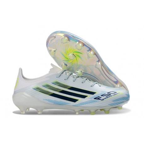 Crampons de Football Adidas F50 Elite FG Blanc Bleu Noir