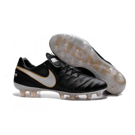 Hommes 2016 Nike Tiempo Legend VI FG Crampons Nike Noir Blanc Or